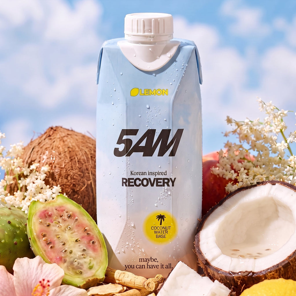 5AM Recovery Drink mit Kokoswasser, Zitrone, Hibiskus, Kaktusfeige und Ginseng